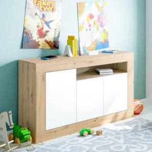 Credenza 3 ante rovere nodi/bianco cm.144x42x87h